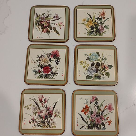 Pimpernel Acrylic Traditional Coasters Oriental Floral Design Set of 6 - Picture 1 of 13